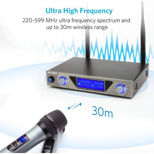  ARCHEER UHF Wireless Microphone System with LCD Display Dual Channel Handheld Microphones Karaoke Mixer for outdoor wedding, Conference, Karaoke, Evening Party