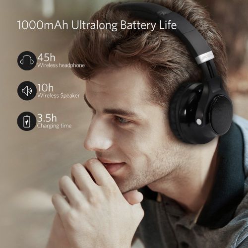  Bluetooth Headphones, ARCHEER 2 in 1 Wireless Headphone & Speaker, 45 Hrs Music Time Foldable Over Ear Headphones HiFi Stereo Headset with Microphone, Audio Cable for Cell Pho
