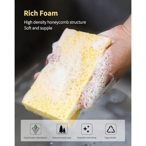  Scrub Sponge,Heavy Duty Color Cellulose Sponge,Clean Tough Messes Without Scratching (12 Pack)