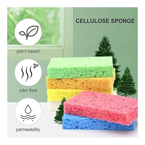  Scrub Sponge,Heavy Duty Color Cellulose Sponge,Clean Tough Messes Without Scratching (12 Pack)