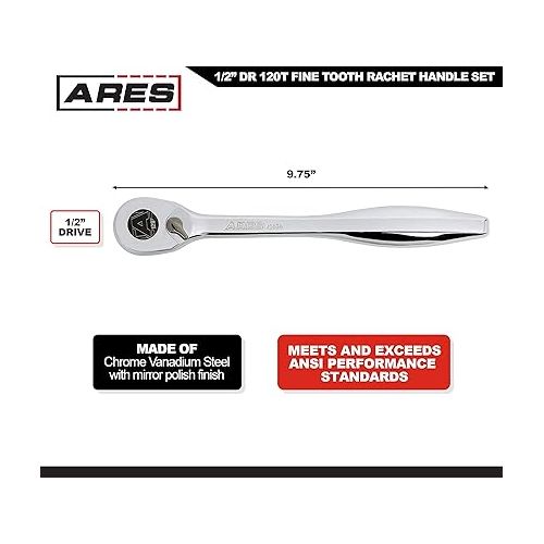  ARES 42070 - 1/2-Inch Drive 120 Tooth Ratchet - 3 Degree Swing Arc - Ergonomic Handle and Professional Gear Structure