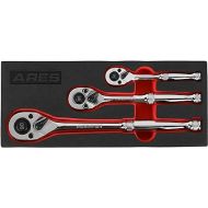 ARES 42048-3-Piece 90 Tooth Ratchet Set - Premium Chrome Vanadium Steel Construction & Mirror Polish Finish - Quick Release for Easy Socket Change - 90-Tooth Reversible Design with 4 Degree Swing