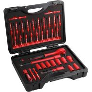 ARES 19004-37-Piece Insulated Electrical Tool Set - Ergonomic Handle with 19 Screwdriver Sizes and 4 Cabinet Keys - 1/2-Inch Drive Ratchet and Extensions - 9 Socket Sizes 10-24mm - Storage Case