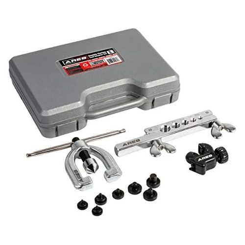  ARES 18019 - Double Flaring Tool Set with Extra Adapters- Use on Copper, Aluminum, Soft Steel Brake Line and Brass Tubing - Includes Mini Tubing Cutter and Storage Case