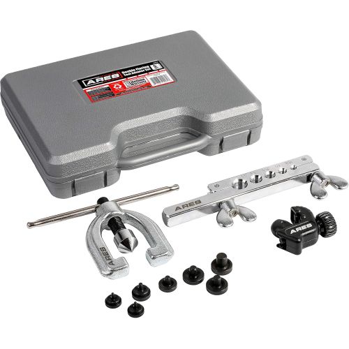  ARES 18019 - Double Flaring Tool Set with Extra Adapters- Use on Copper, Aluminum, Soft Steel Brake Line and Brass Tubing - Includes Mini Tubing Cutter and Storage Case