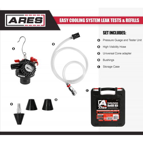  ARES 15027- Cooling System Refill Kit - Easily Test for Leakage in Cooling System - Change Coolant Quickly - Works with Most Radiator and Coolant Bottlenecks