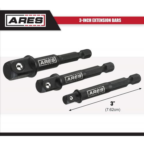  ARES 70000 - 3-Inch Impact Grade Socket Adapter Set - Turns Impact Drill Driver into High Speed Socket Driver - 1/4-Inch, 3/8-Inch, and 1/2-Inch Drive