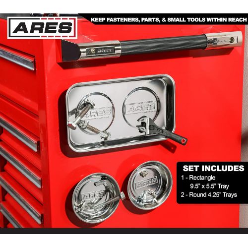  ARES 61000-3-Piece Magnetic Tool Tray Set - Screws, Sockets, Bolts, Pins, and Tools Stay Vertical, Horizontal and Upside Down with Super Strong Magnets