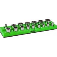 ARES 60009-16-Piece 1/2 in SAE Magnetic Socket Organizer -GREEN -Holds 15 Sockets and Socket Adapter -Perfect for your Tool Box -Also Available in RED