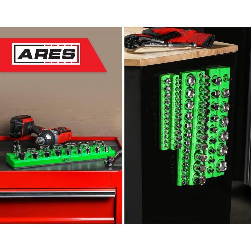  ARES 60009-16-Piece 1/2 in SAE Magnetic Socket Organizer -GREEN -Holds 15 Sockets and Socket Adapter -Perfect for your Tool Box -Also Available in RED