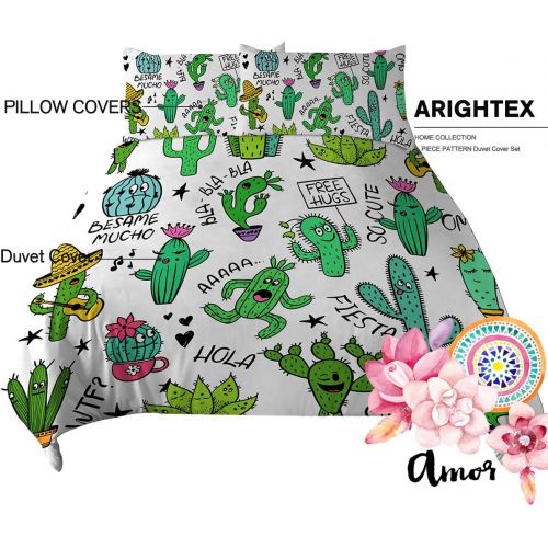  [아마존핫딜][아마존 핫딜] ARIGHTEX Cactus Duvet Cover Set Full Size Cartoon Cactus and Succulent Pattern Luxury Bedding Set Comforter Cover 1 Duvet Cover and 2 Pillowcases