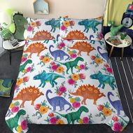 [아마존베스트]ARIGHTEX Boys Dinosaur Twin Size Bedding Watercolor Dinosaurs in Blue Green 3 Pieces Girly Flowers Duvet Cover Set