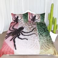 ARIGHTEX Vintage Black Spider Bedding Nature Insect Funny Duvet Cover 3D Spider Web Bed Set 3 Piece Teen Boy Bedspread, Red Coffee Green (Twin)