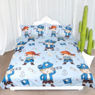 ARIGHTEX Arightex Blue Pirate Bedding Children Bed Spreads Pirate Boy Duvet Cover Teens Bed Set for Nautical Themed Bedroom (Twin)