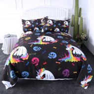 ARIGHTEX Kawaii Beast Bedding Funny Rainbow Pouring Design Bed Set 3 Pieces Black Chic Skull Duvet Cover for Kids Boys (Twin)