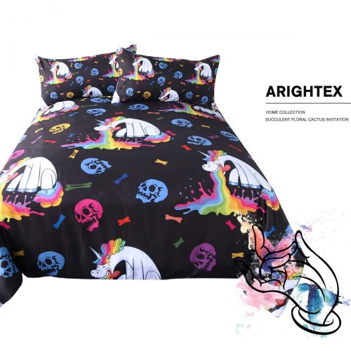  ARIGHTEX Kawaii Beast Bedding Funny Rainbow Pouring Design Bed Set 3 Pieces Black Chic Skull Duvet Cover for Kids Boys (Twin)