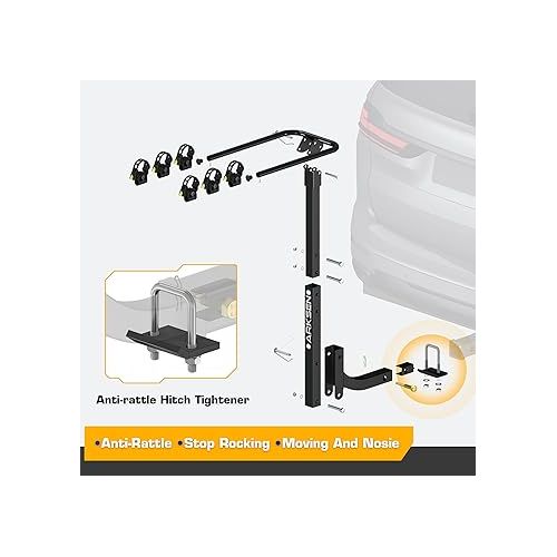  ARKSEN 3 Bike Rack, Heavy Duty Bicycle Carrier, Rear Hitch Mount with 2