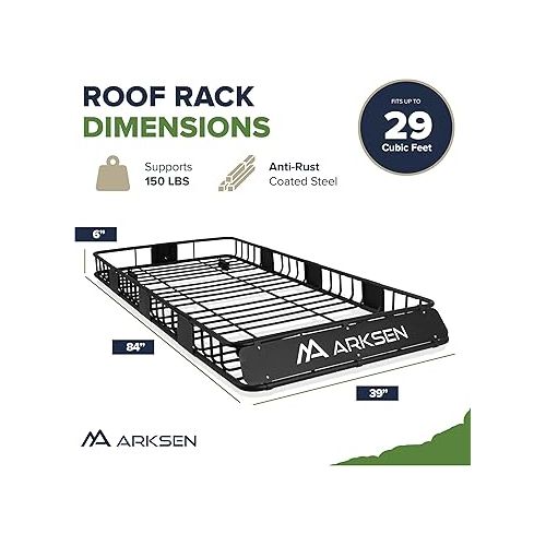  ARKSEN 84 x 39 Inch Universal 150LB Heavy Duty Roof Rack Cargo with Extension Car Top Luggage Holder Carrier Basket for SUV, Truck, & Car Steel Construction