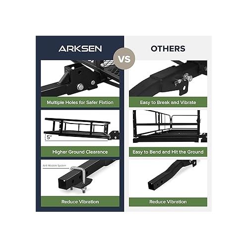  ARKSEN 60 x 25 Inch Folding Cargo Rack Carrier with Cargo Bag & Net, Stabilizer & 2 Straps 500 Lbs Heavy Duty Capacity 2 Inch Receiver Luggage Basket Hitch Fold Up for SUV Pickup Camping Traveling