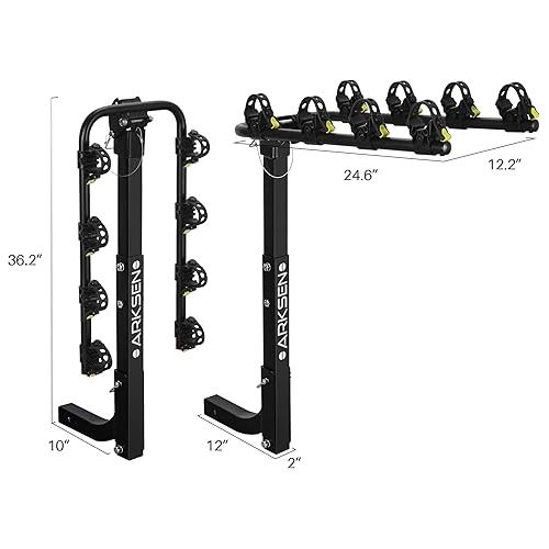  ARKSEN 4 Bike Rack, Heavy Duty Bicycle Carrier, Rear Hitch Mount with 2