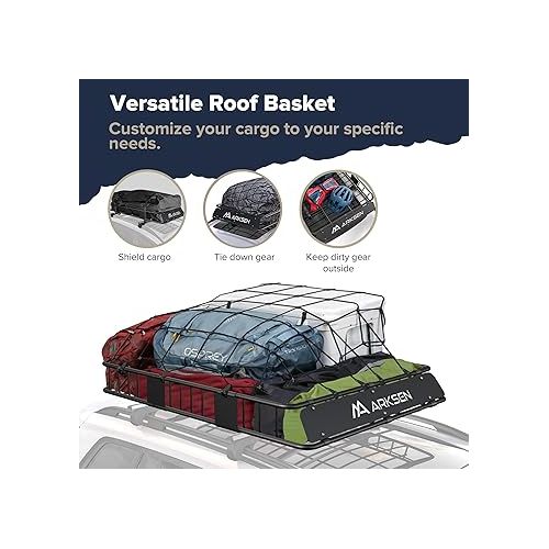  ARKSEN 64 x 39 Inch Universal 150LB Heavy Duty Roof Rack Cargo with Cargo Net, Car Top Luggage Holder Carrier Basket for SUV, Truck or RV Camping Storage Steel Construction