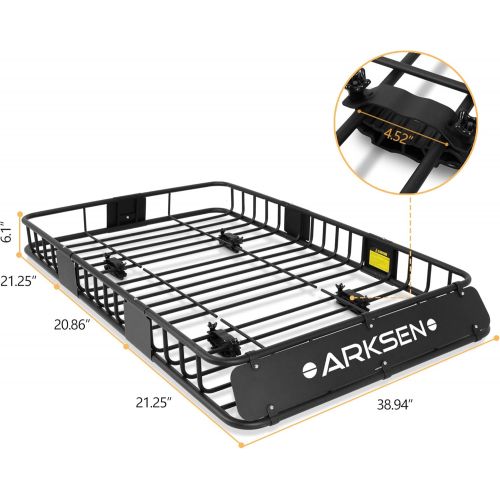  ARKSEN 64 Universal Black Roof Rack Cargo with Extension Car Top Luggage Holder Carrier Basket SUV Storage, Black