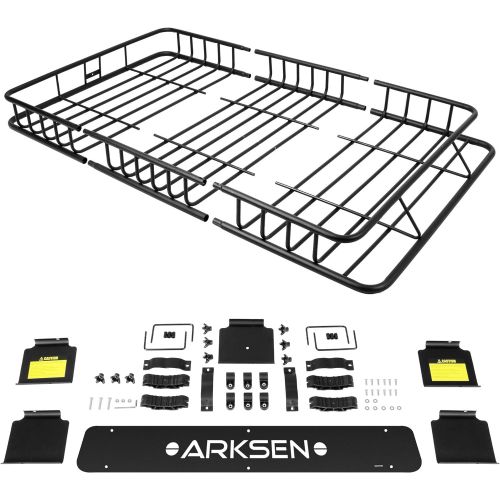  ARKSEN 64 Universal Black Roof Rack Cargo with Extension Car Top Luggage Holder Carrier Basket SUV Storage, Black