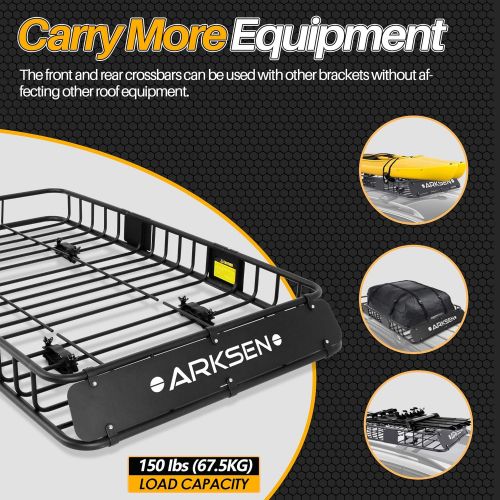  ARKSEN 64 Universal Black Roof Rack Cargo with Extension Car Top Luggage Holder Carrier Basket SUV Storage, Black