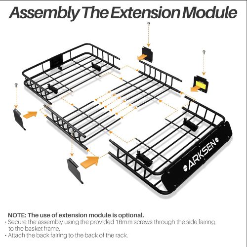  ARKSEN 64 Universal Black Roof Rack Cargo with Extension Car Top Luggage Holder Carrier Basket SUV Storage, Black