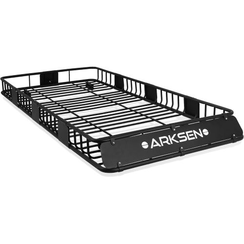  ARKSEN 84 Inch Universal Roof Rack Cargo with Extension Car Top Luggage Holder Carrier Basket for SUV, Truck, & Car Heavy Duty Steel Construction 150LB Capacity - Black