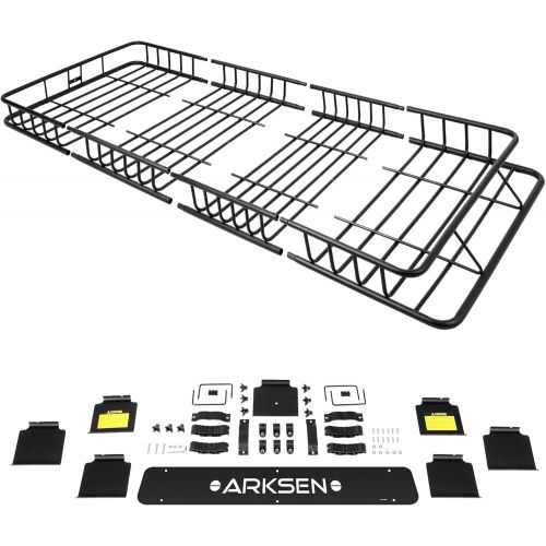  ARKSEN 84 Inch Universal Roof Rack Cargo with Extension Car Top Luggage Holder Carrier Basket for SUV, Truck, & Car Heavy Duty Steel Construction 150LB Capacity - Black