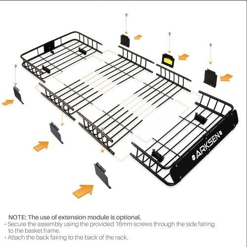  ARKSEN 84 Inch Universal Roof Rack Cargo with Extension Car Top Luggage Holder Carrier Basket for SUV, Truck, & Car Heavy Duty Steel Construction 150LB Capacity - Black