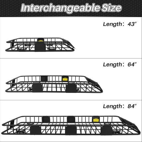  ARKSEN 84 Inch Universal Roof Rack Cargo with Extension Car Top Luggage Holder Carrier Basket for SUV, Truck, & Car Heavy Duty Steel Construction 150LB Capacity - Black