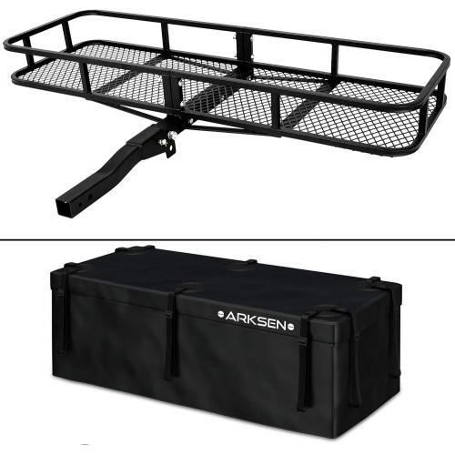  ARKSEN Heavy Duty Angled Cargo Carrier Tow Hitch with Waterproof Bag, Folding Luggage Storage Basket for Camping or Traveling, SUV, Pickup Truck or Car, 500 lbs Capacity, 60 inch x