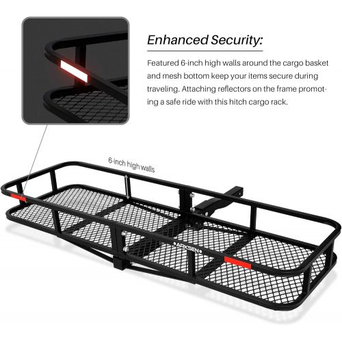  ARKSEN Heavy Duty Angled Cargo Carrier Tow Hitch with Waterproof Bag, Folding Luggage Storage Basket for Camping or Traveling, SUV, Pickup Truck or Car, 500 lbs Capacity, 60 inch x