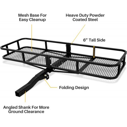  ARKSEN Heavy Duty Angled Cargo Carrier Tow Hitch with Waterproof Bag, Folding Luggage Storage Basket for Camping or Traveling, SUV, Pickup Truck or Car, 500 lbs Capacity, 60 inch x