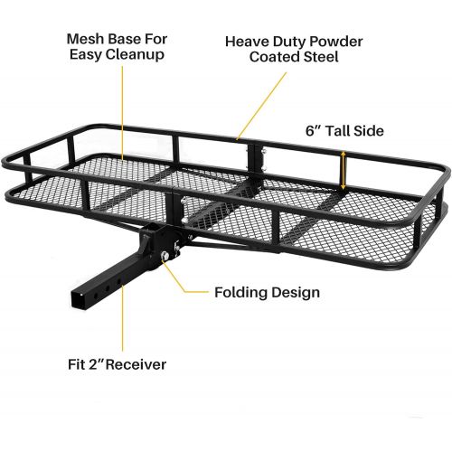  ARKSEN Heavy Duty Folding Cargo Rack Carrier Luggage Basket 2 Inch Receiver Hitch Fold Up for SUV Pickup Camping Traveling, 500 Lbs Capacity, 60 x 25 Inch - Black