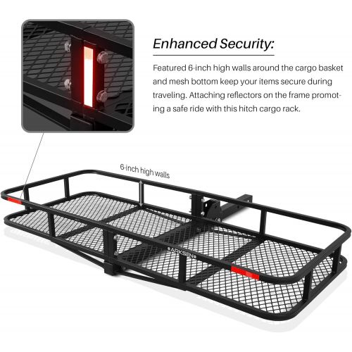  ARKSEN Heavy Duty Folding Cargo Rack Carrier Luggage Basket 2 Inch Receiver Hitch Fold Up for SUV Pickup Camping Traveling, 500 Lbs Capacity, 60 x 25 Inch - Black