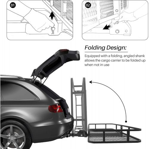  ARKSEN Heavy Duty Folding Cargo Rack Carrier Luggage Basket 2 Inch Receiver Hitch Fold Up for SUV Pickup Camping Traveling, 500 Lbs Capacity, 60 x 25 Inch - Black