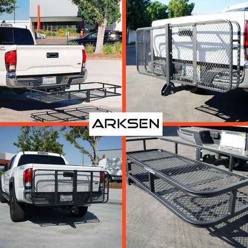  ARKSEN Heavy Duty Folding Cargo Rack Carrier Luggage Basket 2 Inch Receiver Hitch Fold Up for SUV Pickup Camping Traveling, 500 Lbs Capacity, 60 x 25 Inch - Black