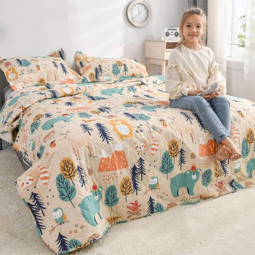  ARL HOME Dinosaur Quilt Set Twin Size Kids Summer Lightweight Bedspread Boys Dinosaur Bedding Animal Printed Quilt Cute Dinosaur Reversible Coverlet Set (68x86Quilts,2 Pillow Shams