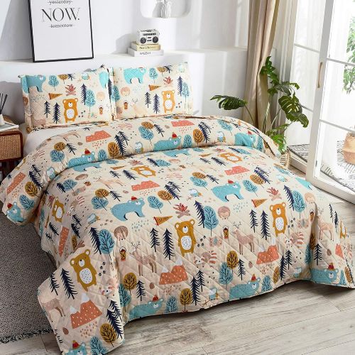  ARL HOME Dinosaur Quilt Set Twin Size Kids Summer Lightweight Bedspread Boys Dinosaur Bedding Animal Printed Quilt Cute Dinosaur Reversible Coverlet Set (68x86Quilts,2 Pillow Shams