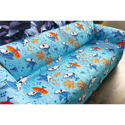  [아마존베스트]ARL HOME Kids Bedspread Set Twin Size Kids Quilts Boys Shark Bedding Kids Reversible Quilt Coverlet Cute Ocean Quilt Animal Quilt Set Kids Coverlet Lightweight Bedspreads Cartoon Shark Quil