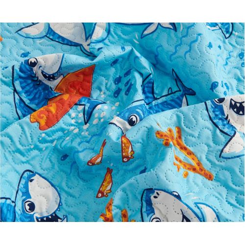  [아마존베스트]ARL HOME Kids Bedspread Set Twin Size Kids Quilts Boys Shark Bedding Kids Reversible Quilt Coverlet Cute Ocean Quilt Animal Quilt Set Kids Coverlet Lightweight Bedspreads Cartoon Shark Quil