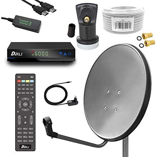  [아마존베스트]-Service-Informationen Digital Satellite System 60 cm Mirror with ARLI AH1 HD Receiver + Single LNB + 10 m Coaxial Cable + 2 F Plug Gold-Plated 1 Subscriber Set Dark Grey Anthracite Camping Antenna 1 par