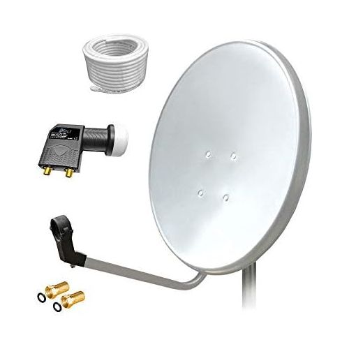  [아마존베스트]-Service-Informationen 80cm HD Digital Satellite Receiver Antenna White Twin LNB 10M CABLE 23D 4K