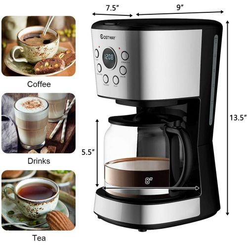  ARLIME 12-Cup Programmable Coffee Maker, 900W Drip Coffee Maker Pot W/LED Display, Brew Strength Control, Anti-Drip System, Warming Plate & Glass Carafe, Keep Warm 2-Hour Brew Coff