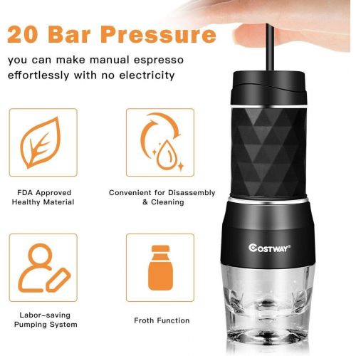  ARLIME Portable Manual Espresso Machine, Manual Espresso with Ground Coffee, Handy Espresso Maker for Travel Camping Hiking Office Home Use