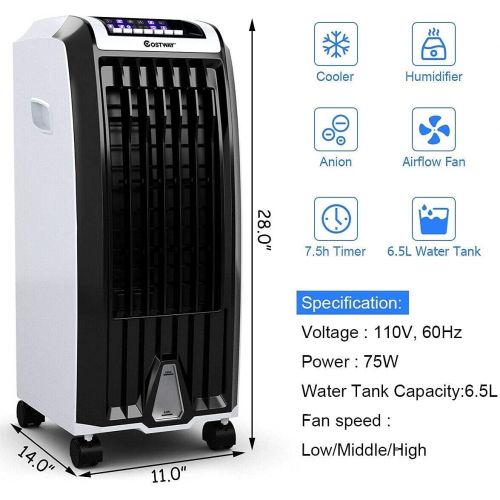  ARLIME Evaporative Air Cooler Portable Tower Fan with Remote Control and Humidifier 28 Inches 7.5H Timer 3 Wind Speed & 3 Mode with 4 Wheels and 2 Ice Boxes for Home Office Dorms