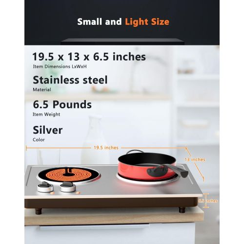  Hot Plates Electric, Arlime 1800W Electric Double Burners, Large Hot Plate with Temperature Control,automatic shut off, Electric Burners for Cooking Protable,Non-slipping Feet, Sta